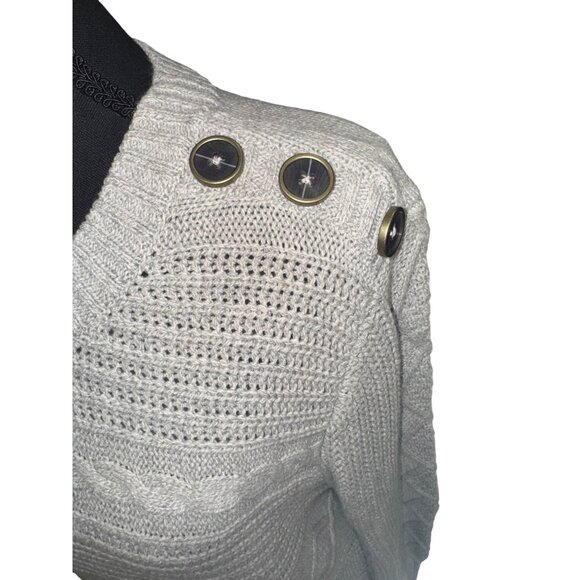 G.H. Bass & Co. Grey Long Sleeve Cable Knit Tunic Casual Office Sweater Buttons - Picture 8 of 8